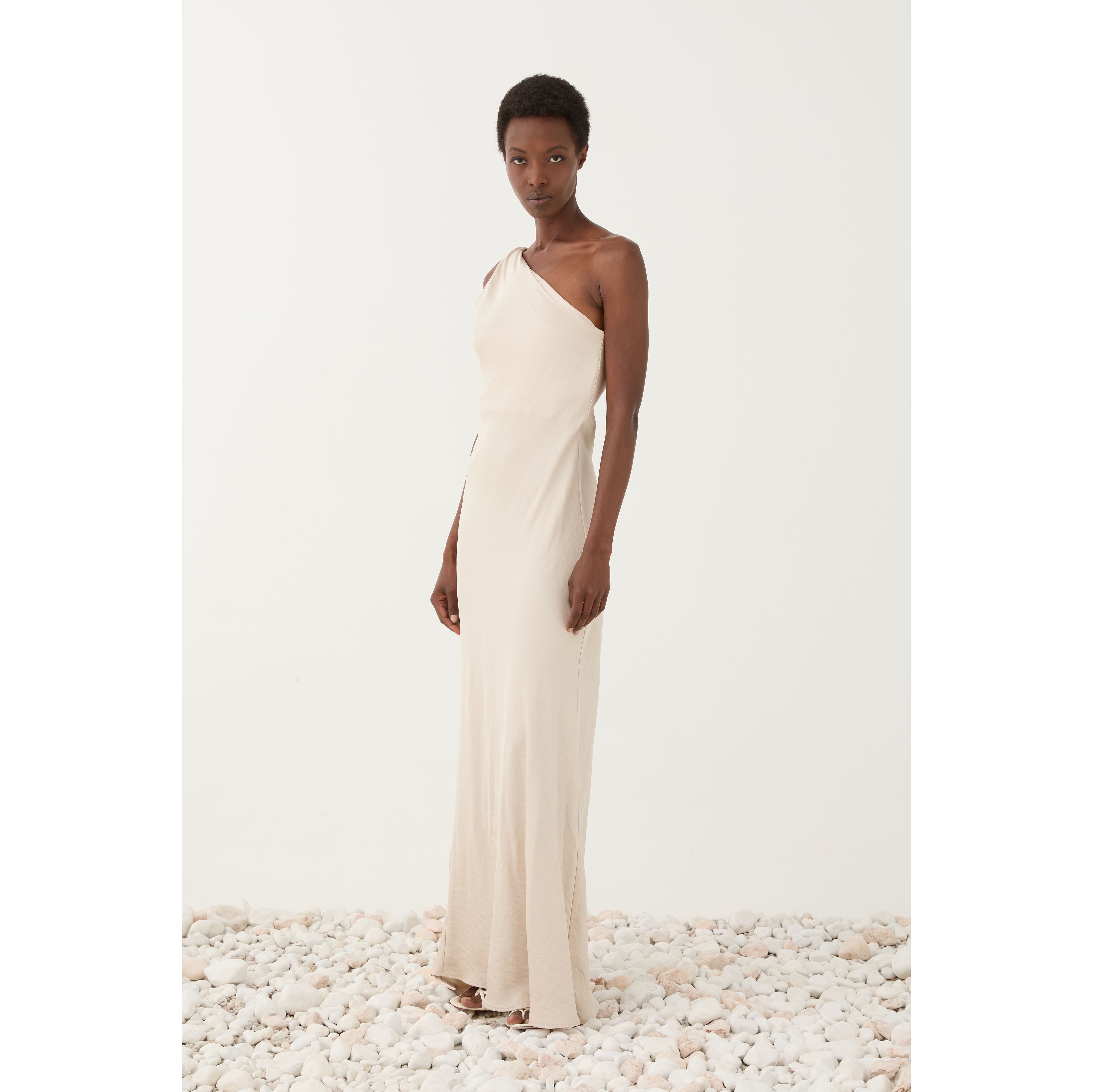 Ecru one-shoulder long dress