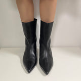 Silver leather ankle boot with studs