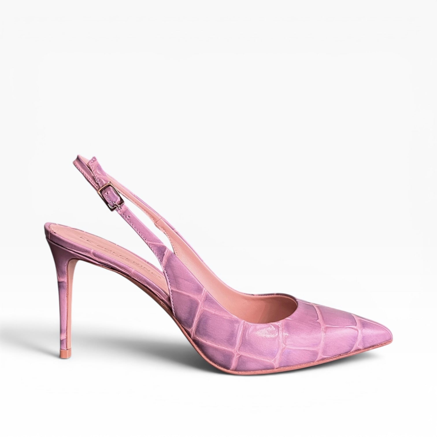 Slingback pelle stampa cocco glicine a punta tacco 95