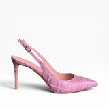 Slingback pelle stampa cocco glicine a punta tacco 95