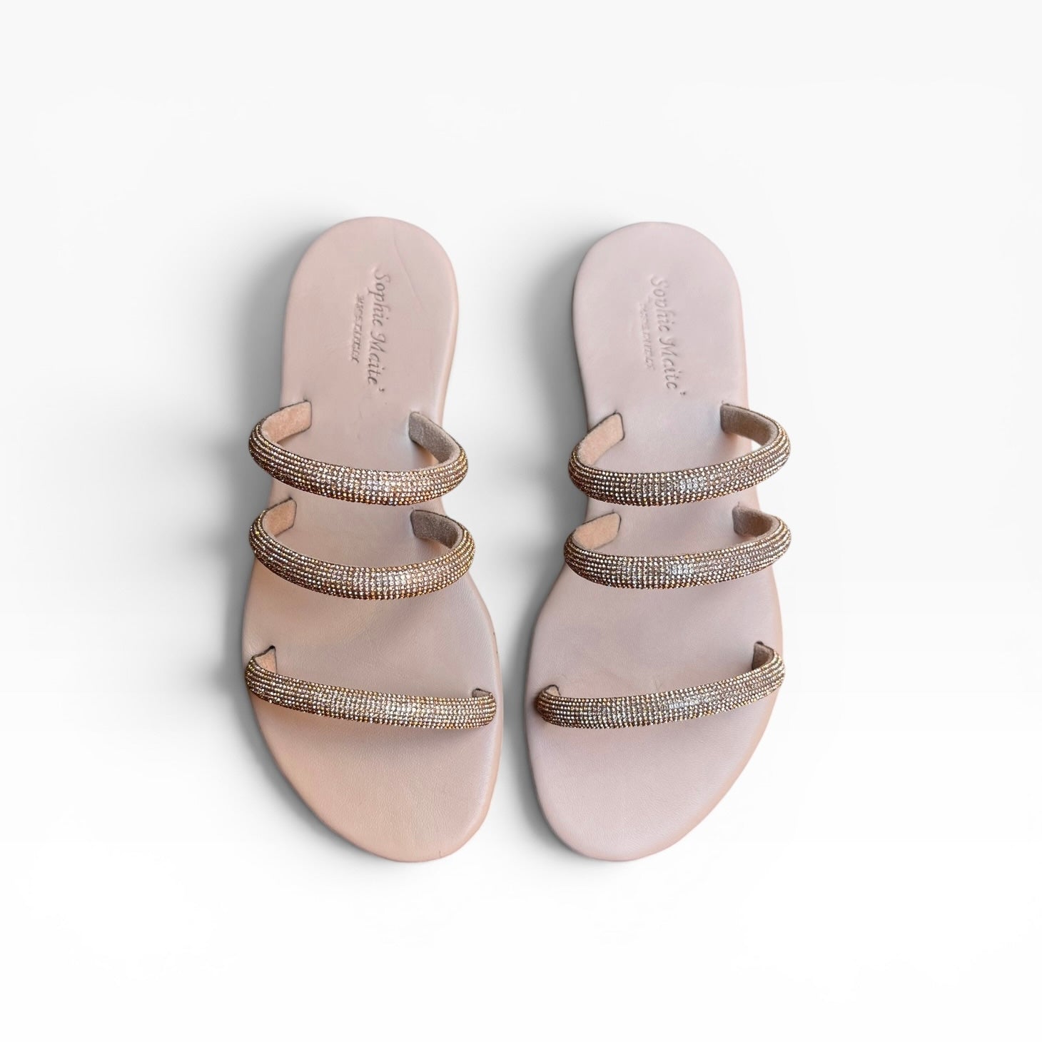Sandalo Flat con strass nude con tre listini