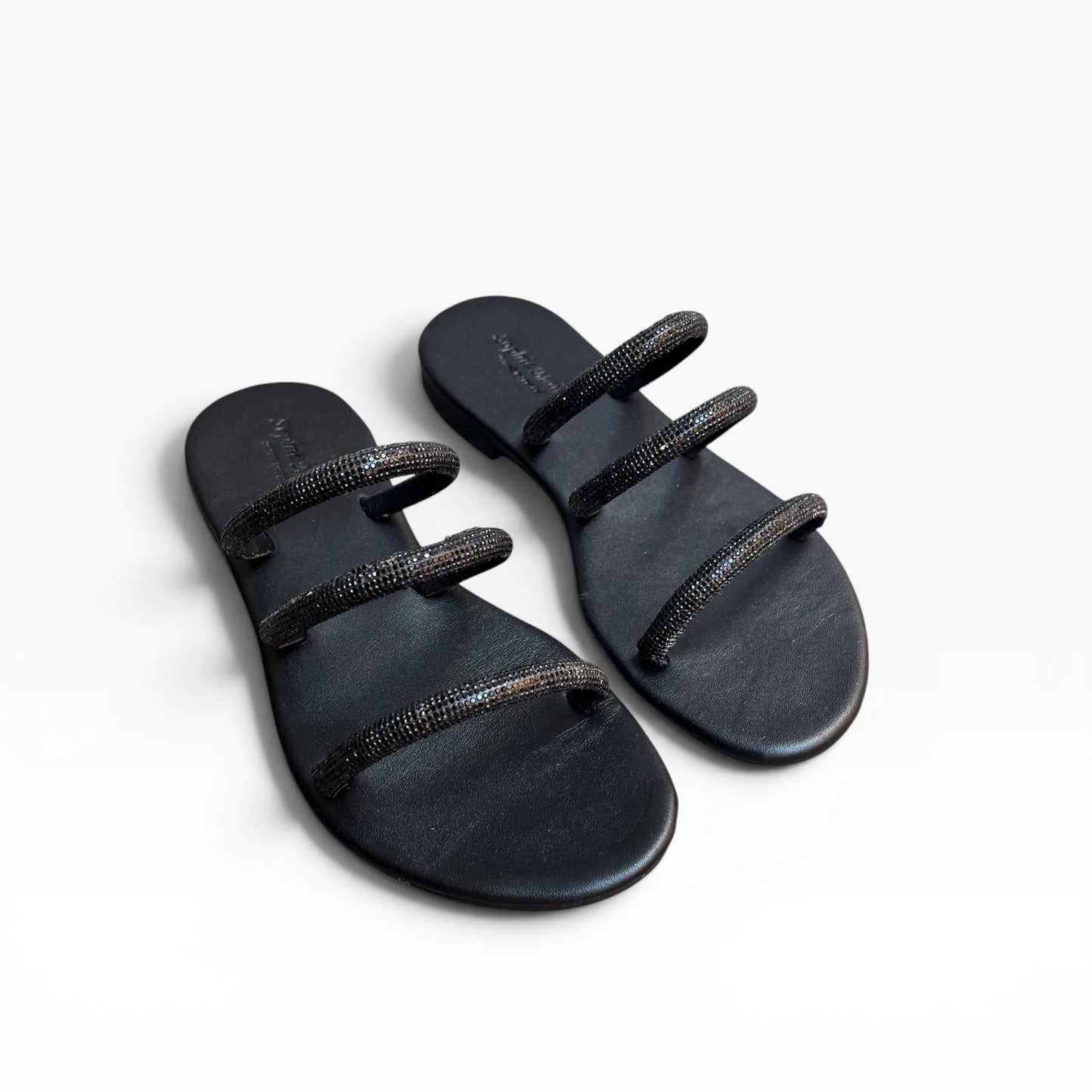 Sandalo Flat con strass nero con tre listini
