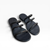 Sandalo Flat con strass nero con tre listini
