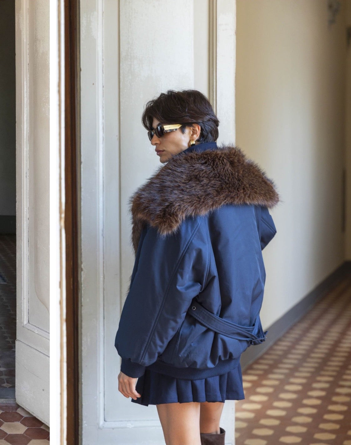 Giacca Bomber blu con pelo