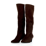 Dark brown suede soft tube boot