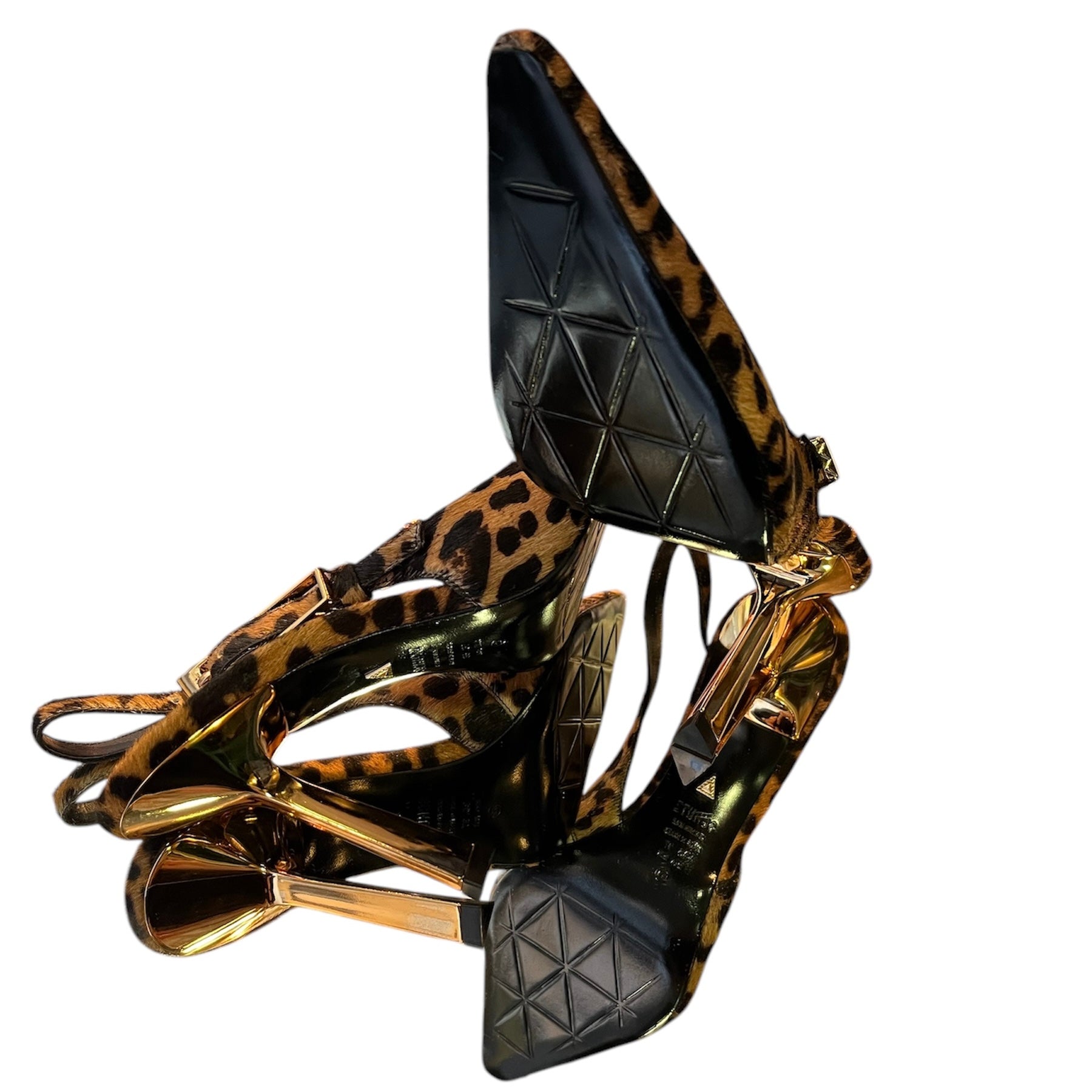 Black naplack slingback with golden buckle