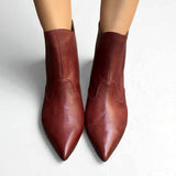 Mahogany leather ankle boot, 55mm heel.