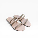 Sandalo Flat con strass nude con tre listini