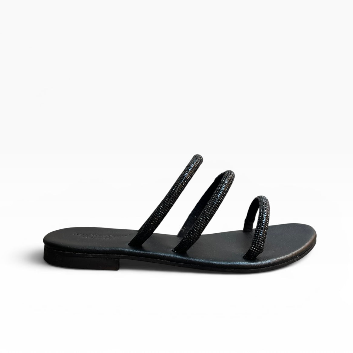 Sandalo Flat con strass nero con tre listini