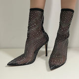 Mesh sockbootie embellished with diamonds