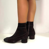 Zip-up ankle boot in soft vintage suede in dark brown