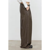 Pantaloni a gamba larga in similpelle marrone