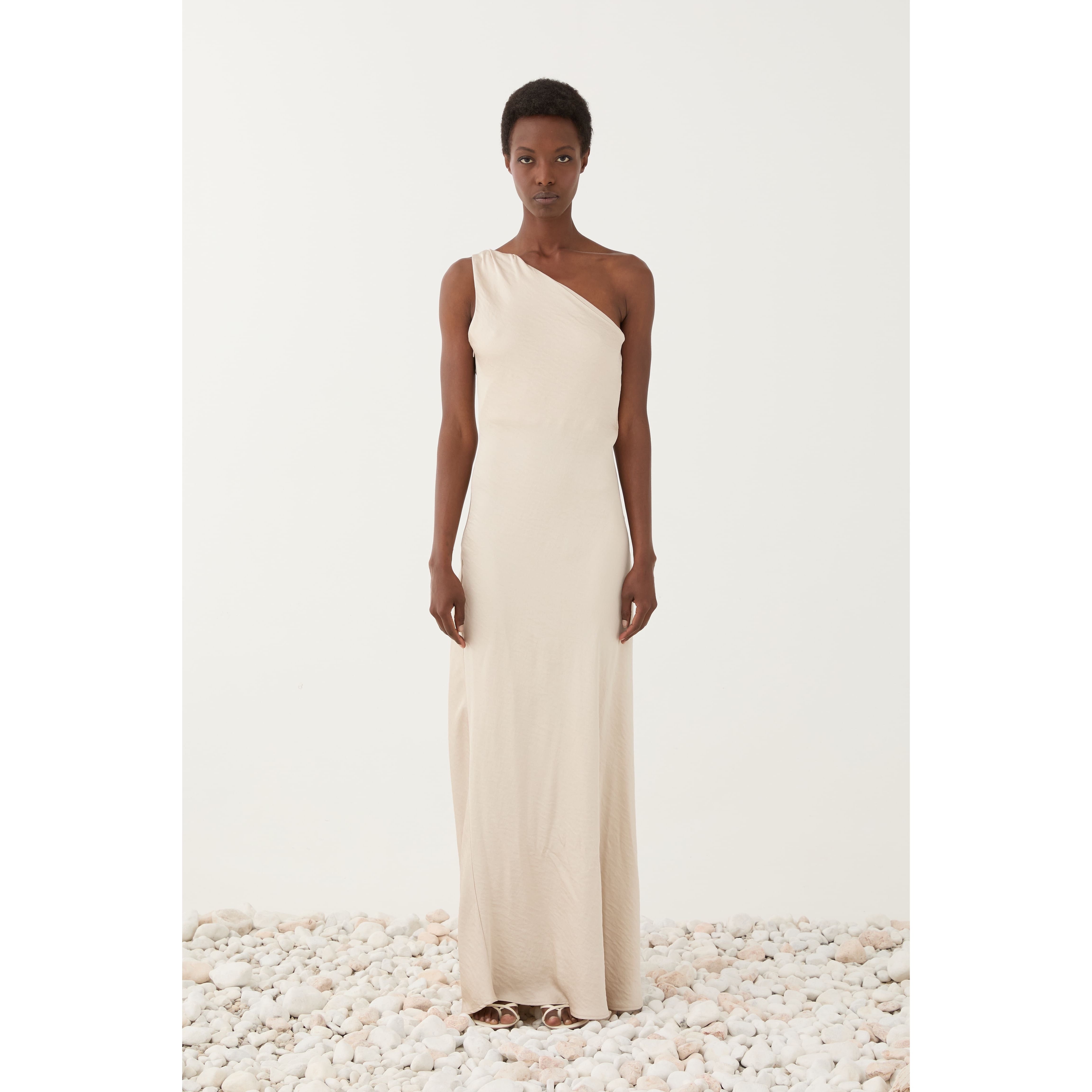 Ecru one-shoulder long dress