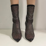 Mesh sockbootie embellished with diamonds