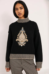 Maglione nero con motivo paisley ricamato
