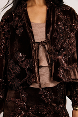 Giacca in velluto cioccolato con paillettes