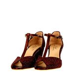 Sandalo color prugna e bronzo vintage look