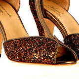 Bronze sandal in glitter and leather