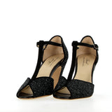 Black glitter and suede sandal