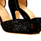 Sandalo nero in glitter e camoscio