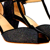 Black multicolor fine glitter sandal