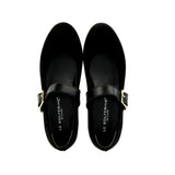 Black suede ballerina with strap