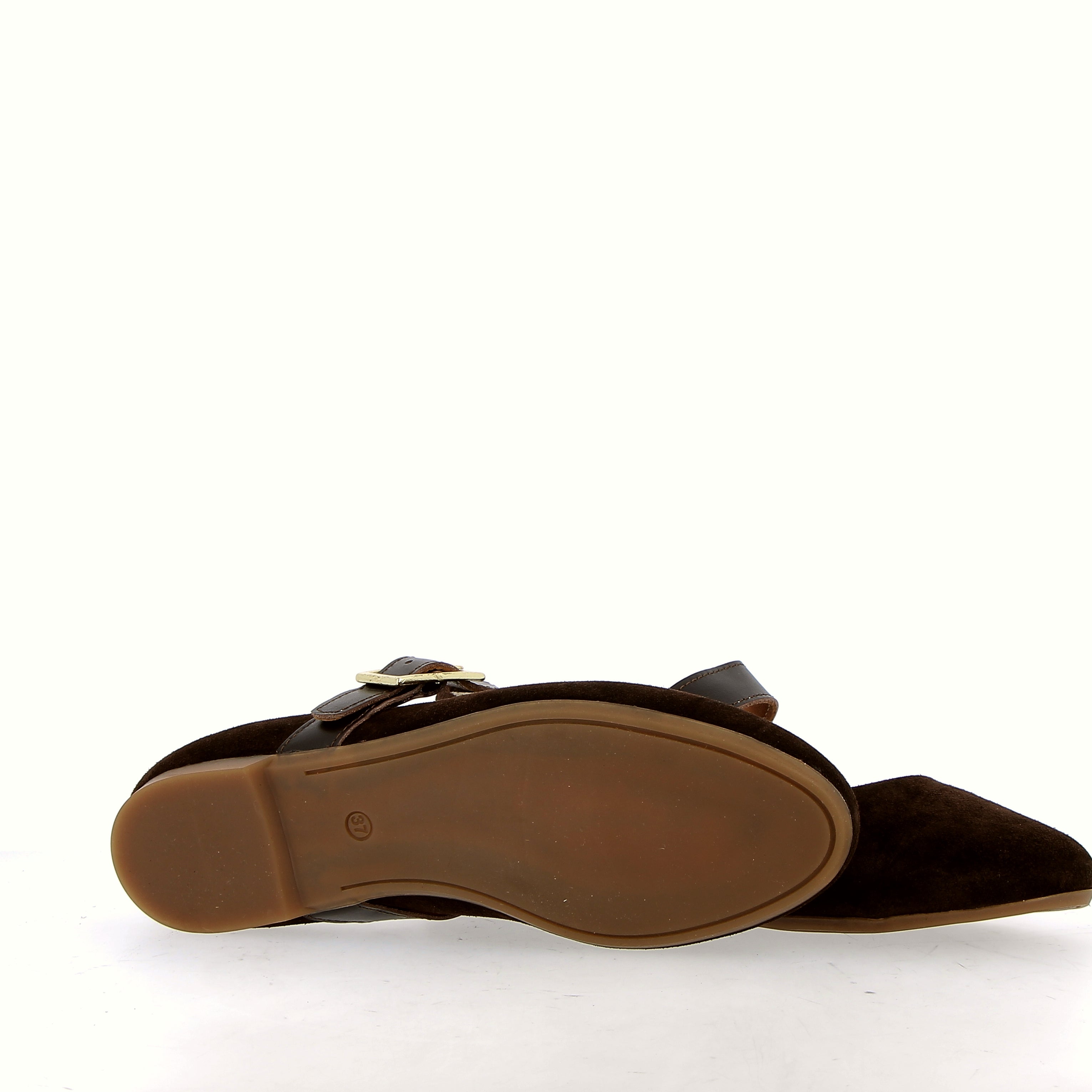 Suede ballerina flats in black with a strap.