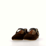 Suede ballerina flats in black with a strap.