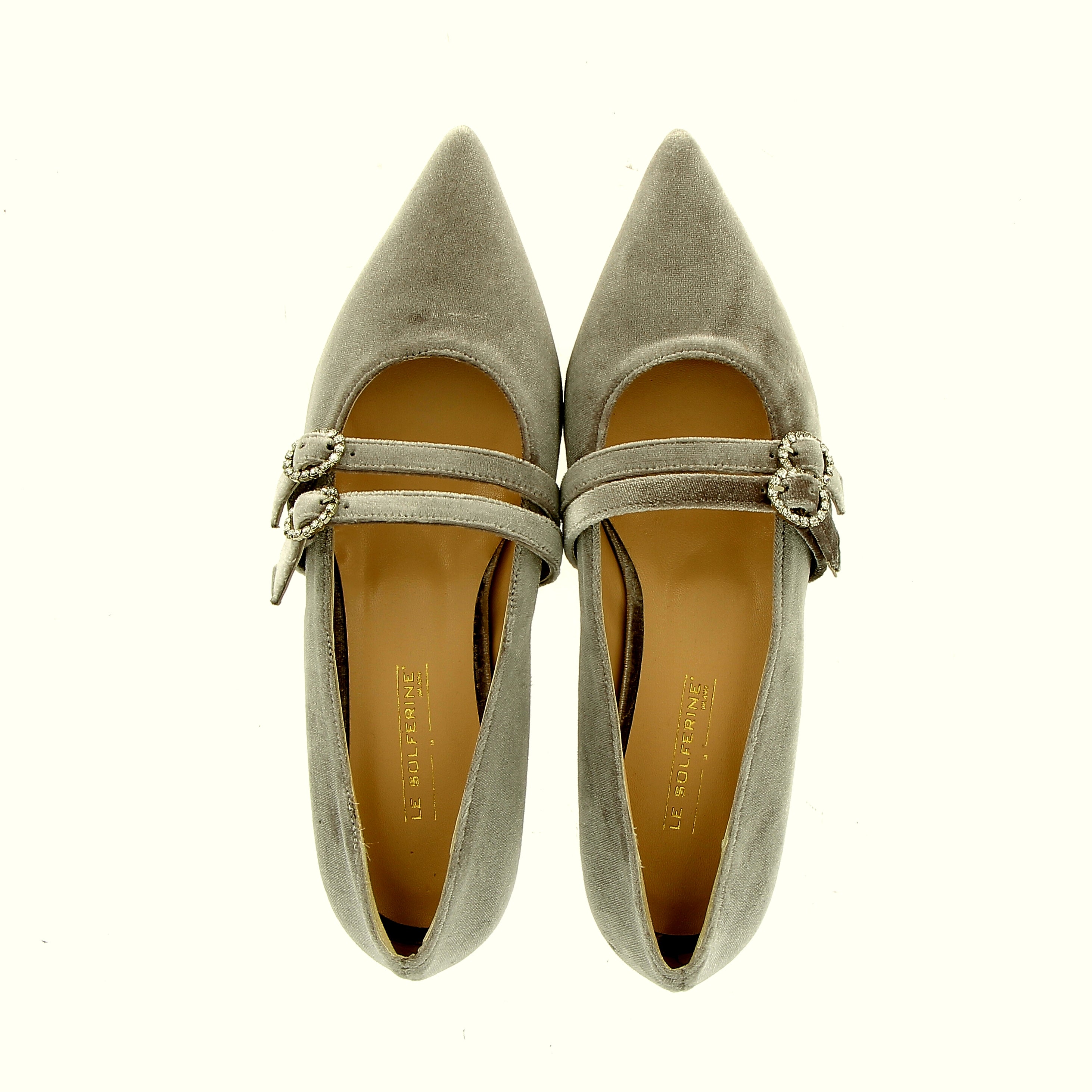 Ballerina in velluto taupe con cinturini preziosi