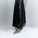 Ballerina in velluto grigio con cinturini preziosi