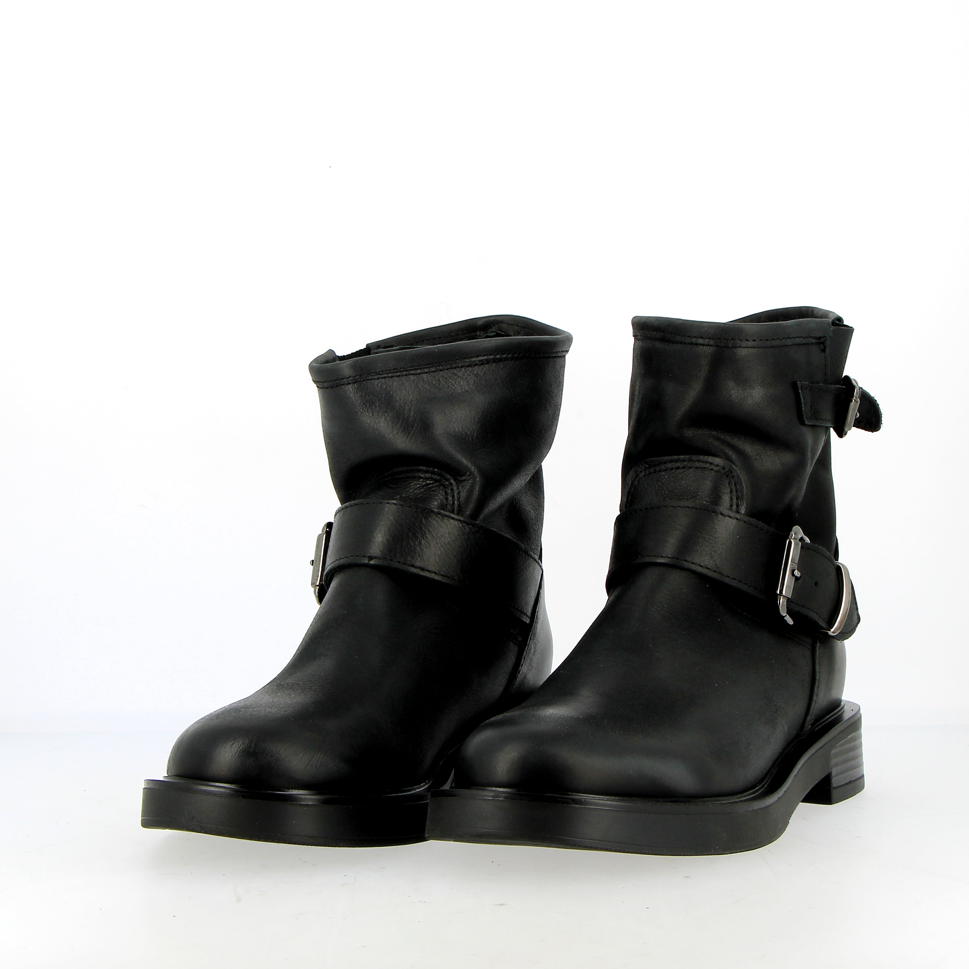 Short black leather biker boot