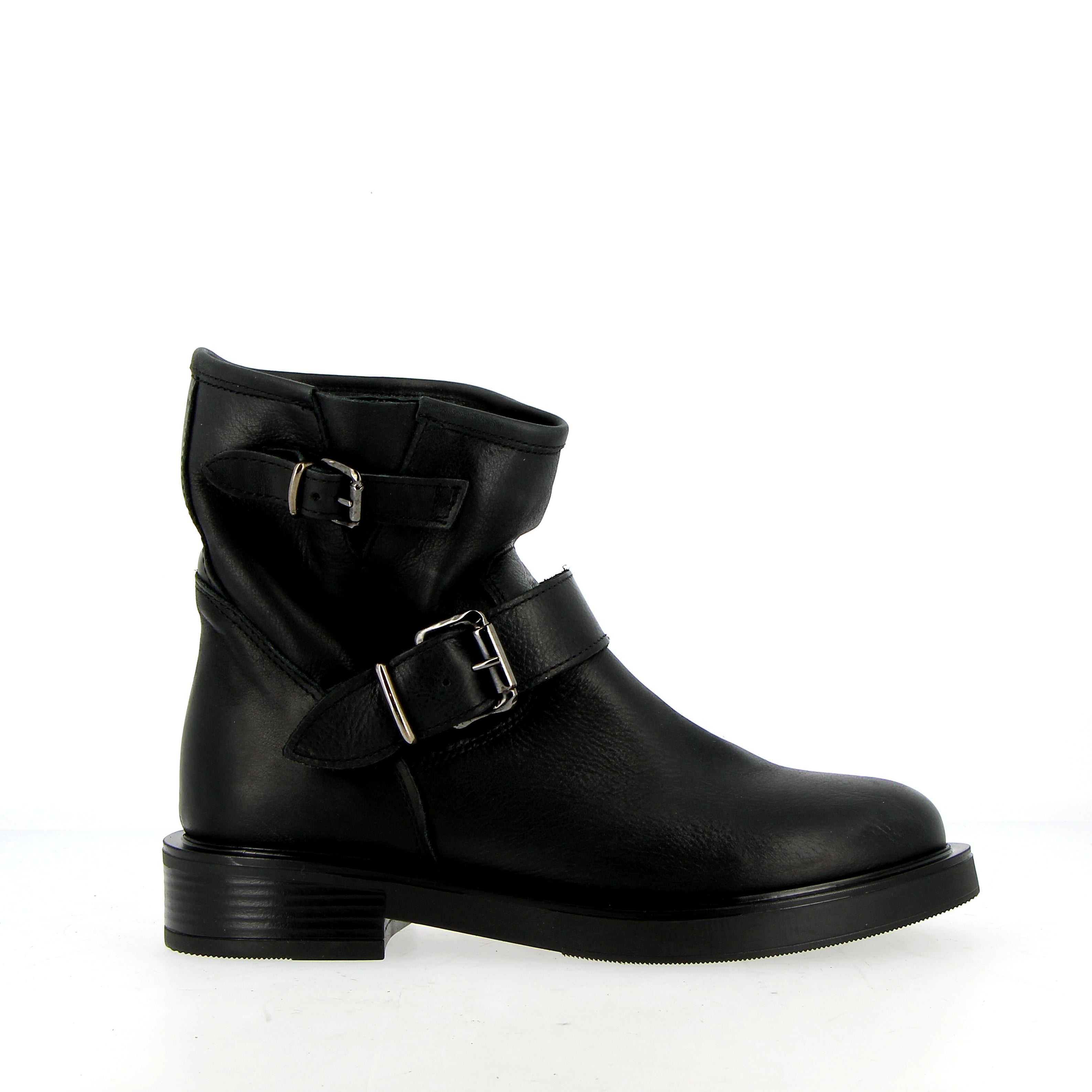 Short black leather biker boot