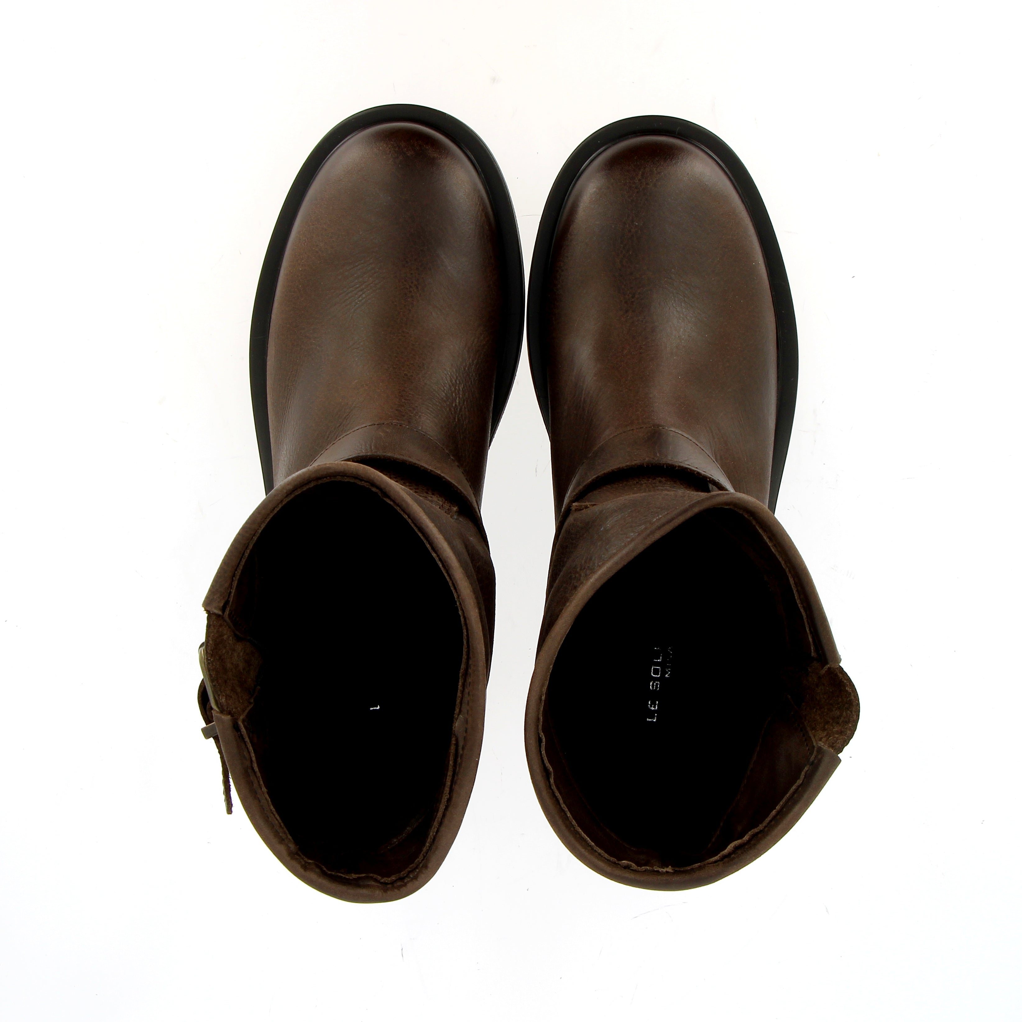 Dark brown leather short biker boot