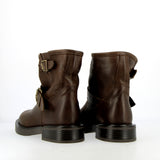 Dark brown leather short biker boot