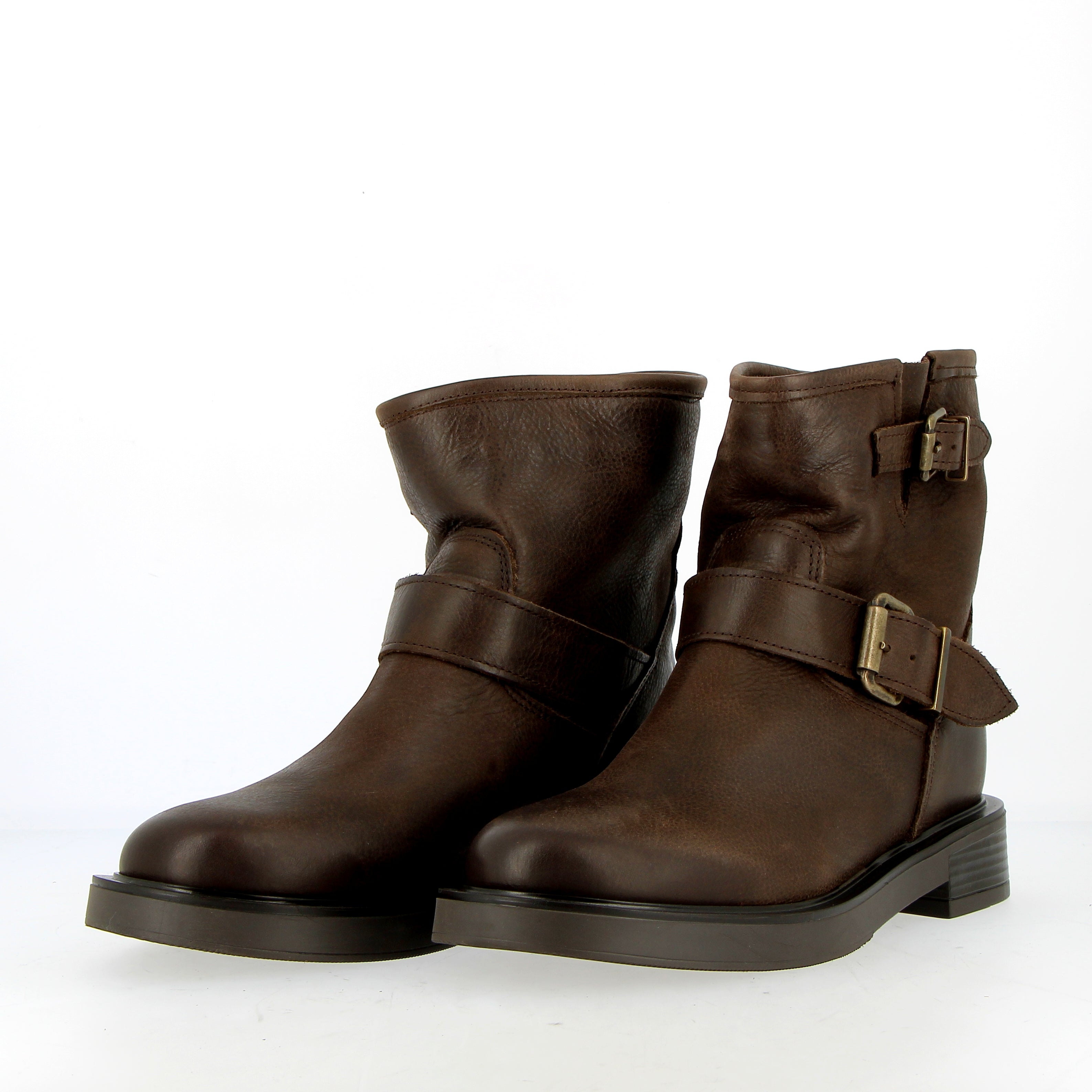 Dark brown leather short biker boot