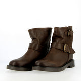 Dark brown leather short biker boot