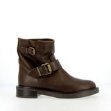 Dark brown leather short biker boot
