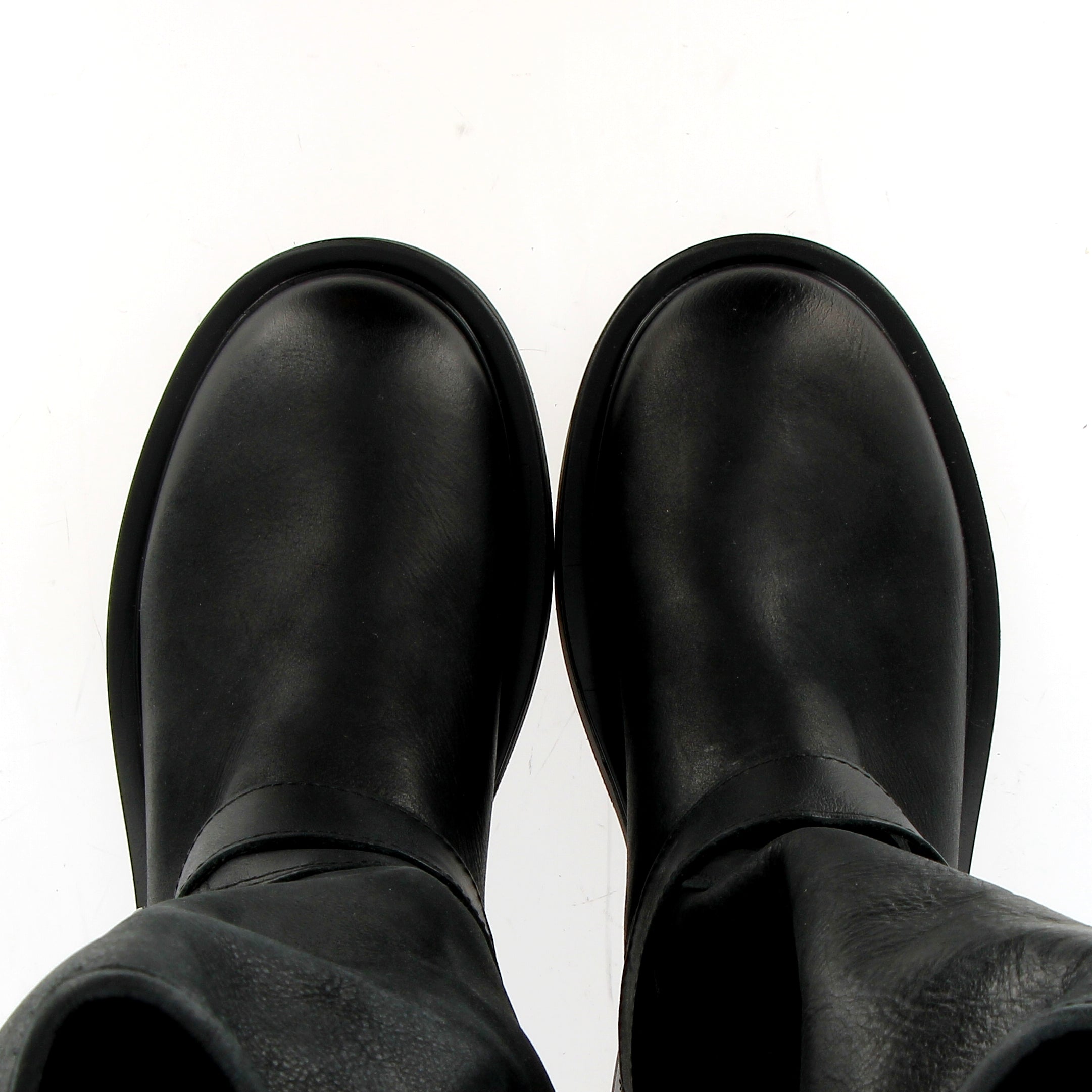 Black leather biker boot