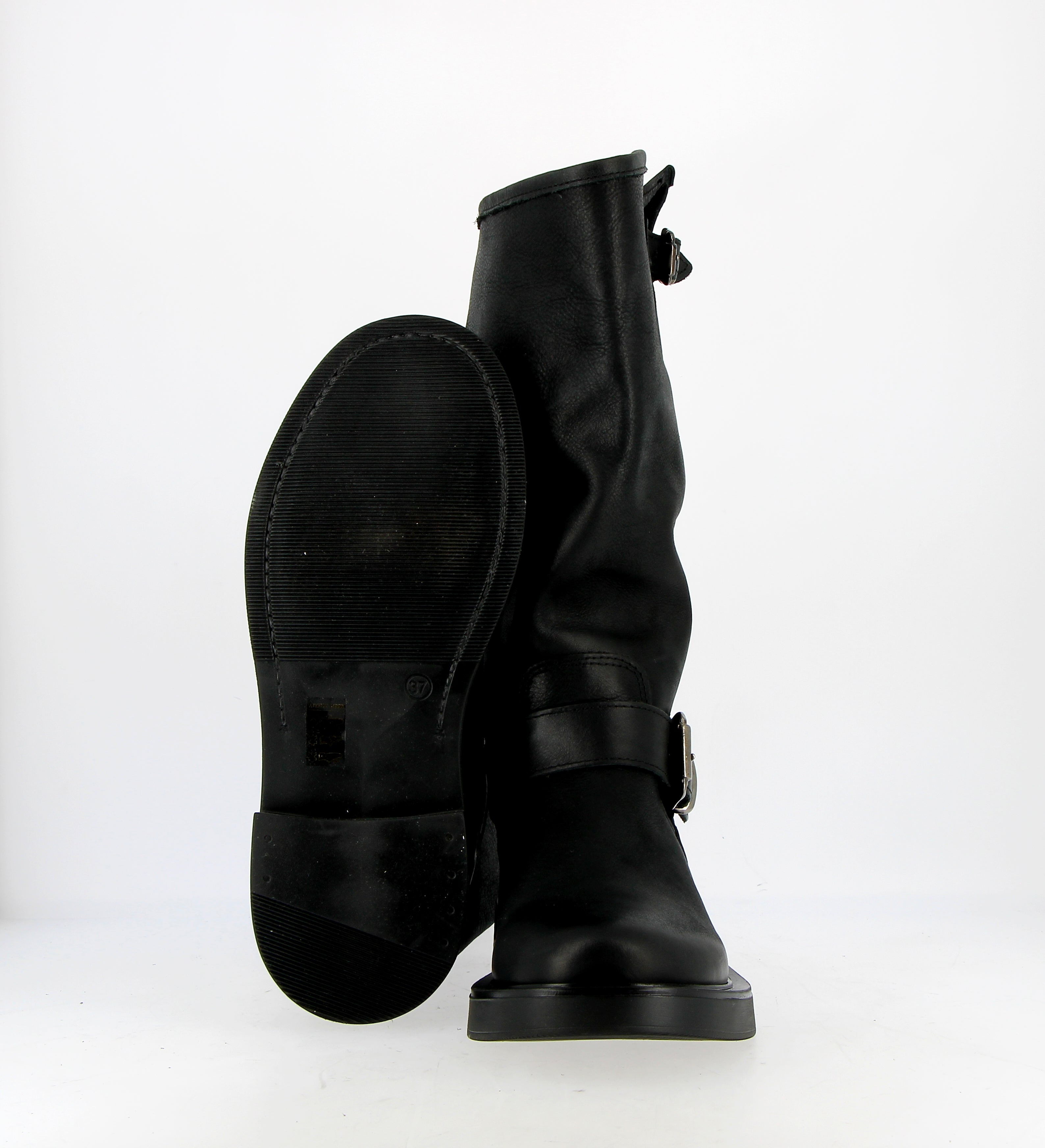 Black leather biker boot