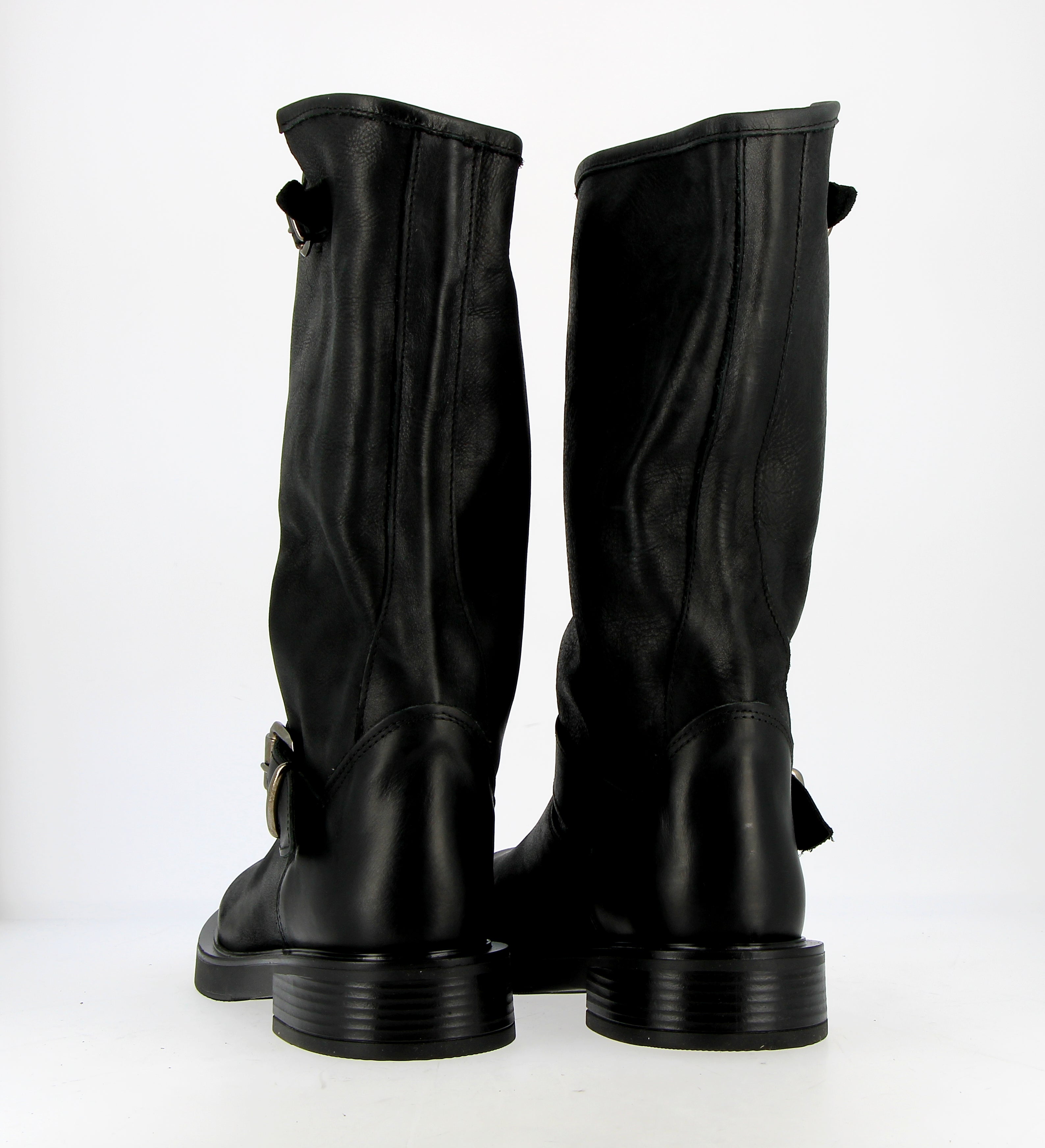 Black leather biker boot