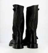 Black leather biker boot