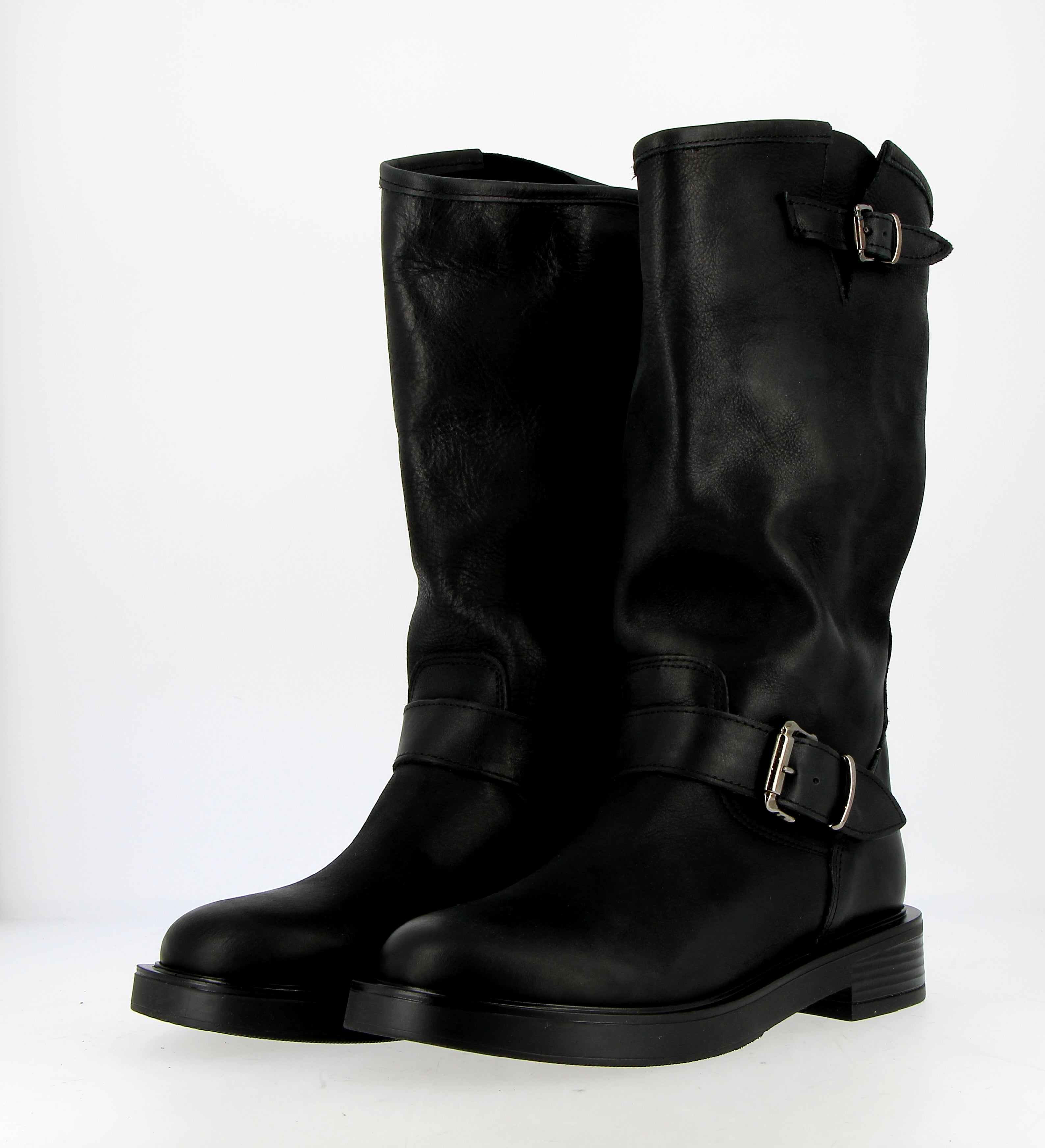 Black leather biker boot