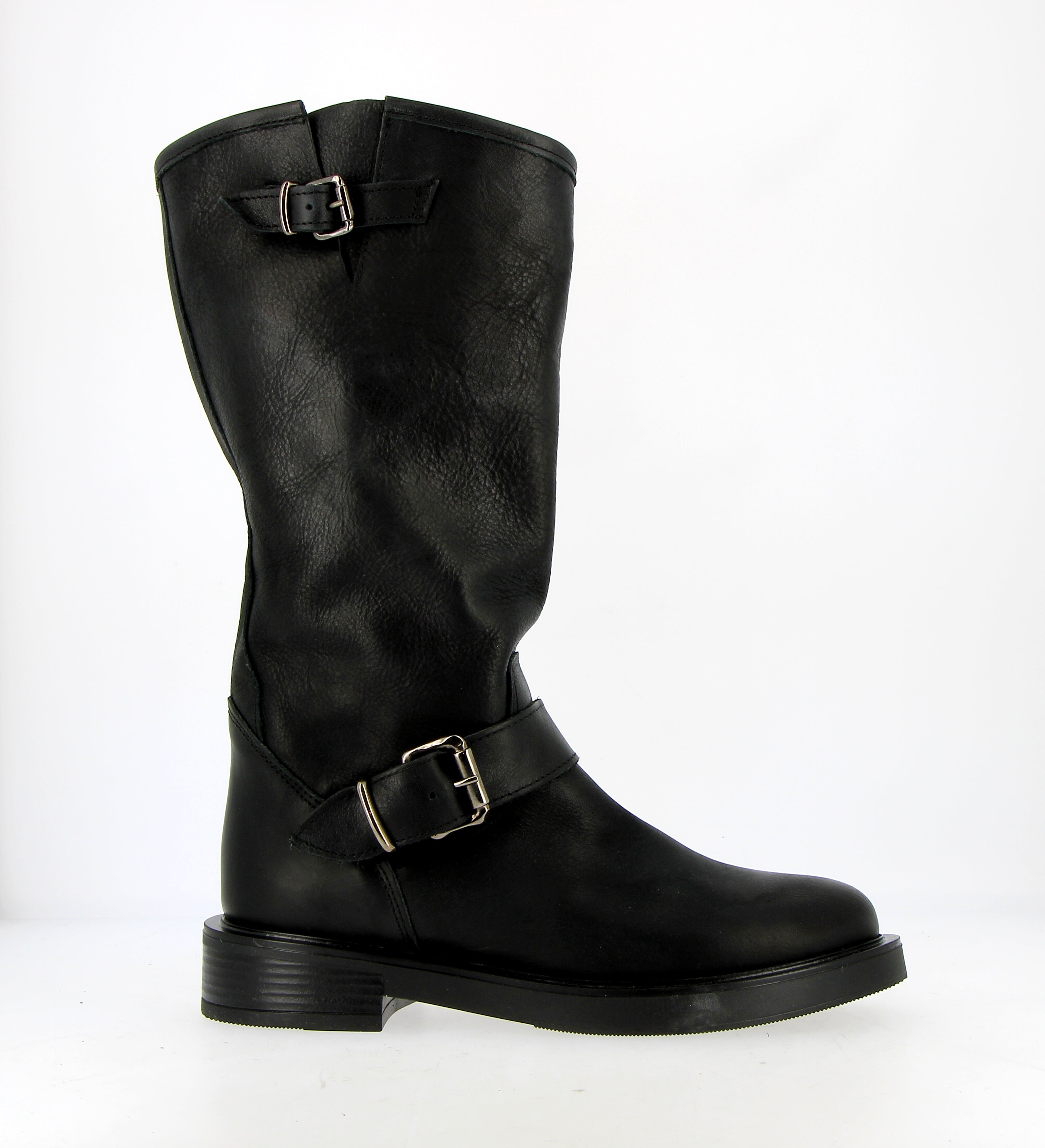 Black leather biker boot