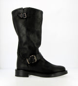 Black leather biker boot