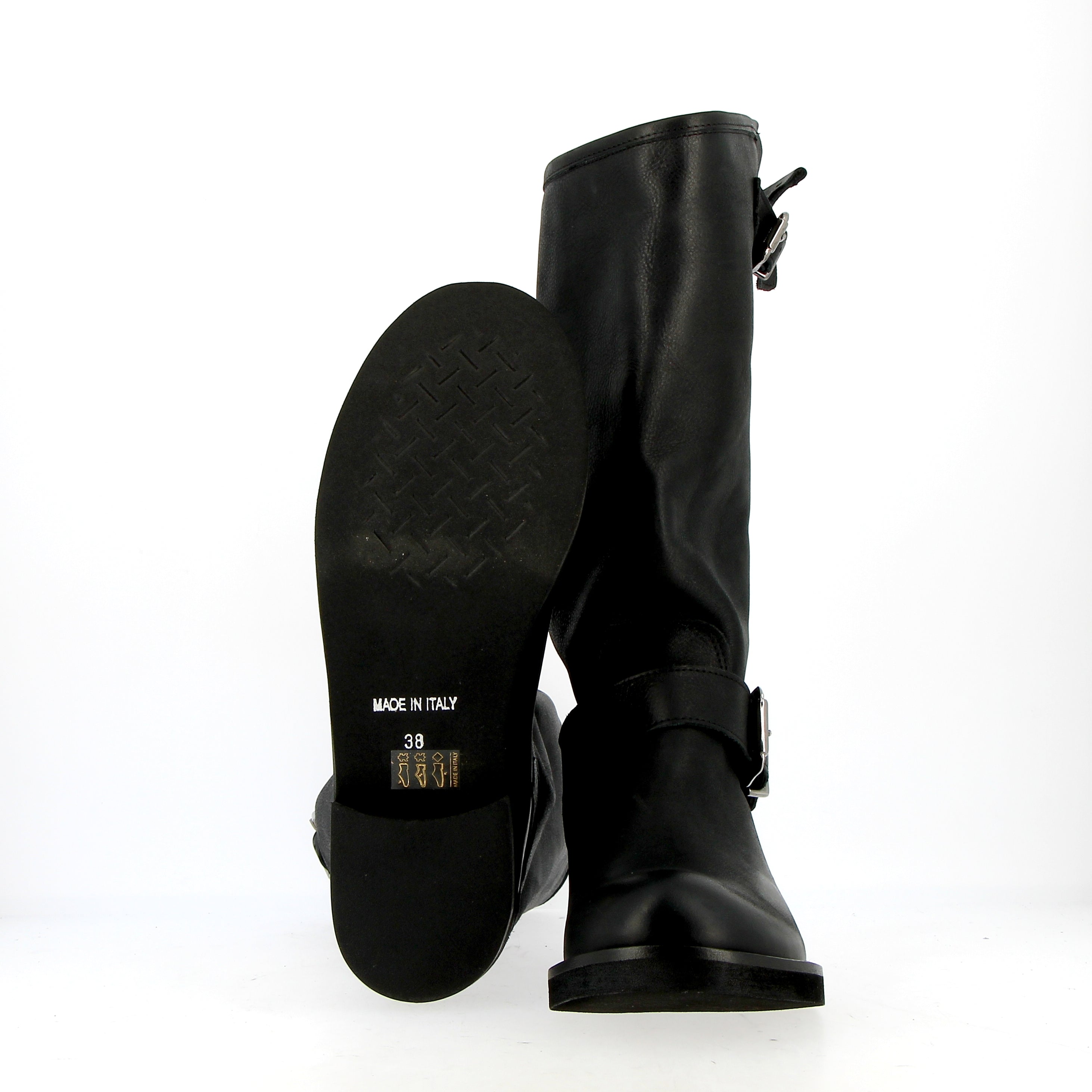 High Biker Boot in Black Leather