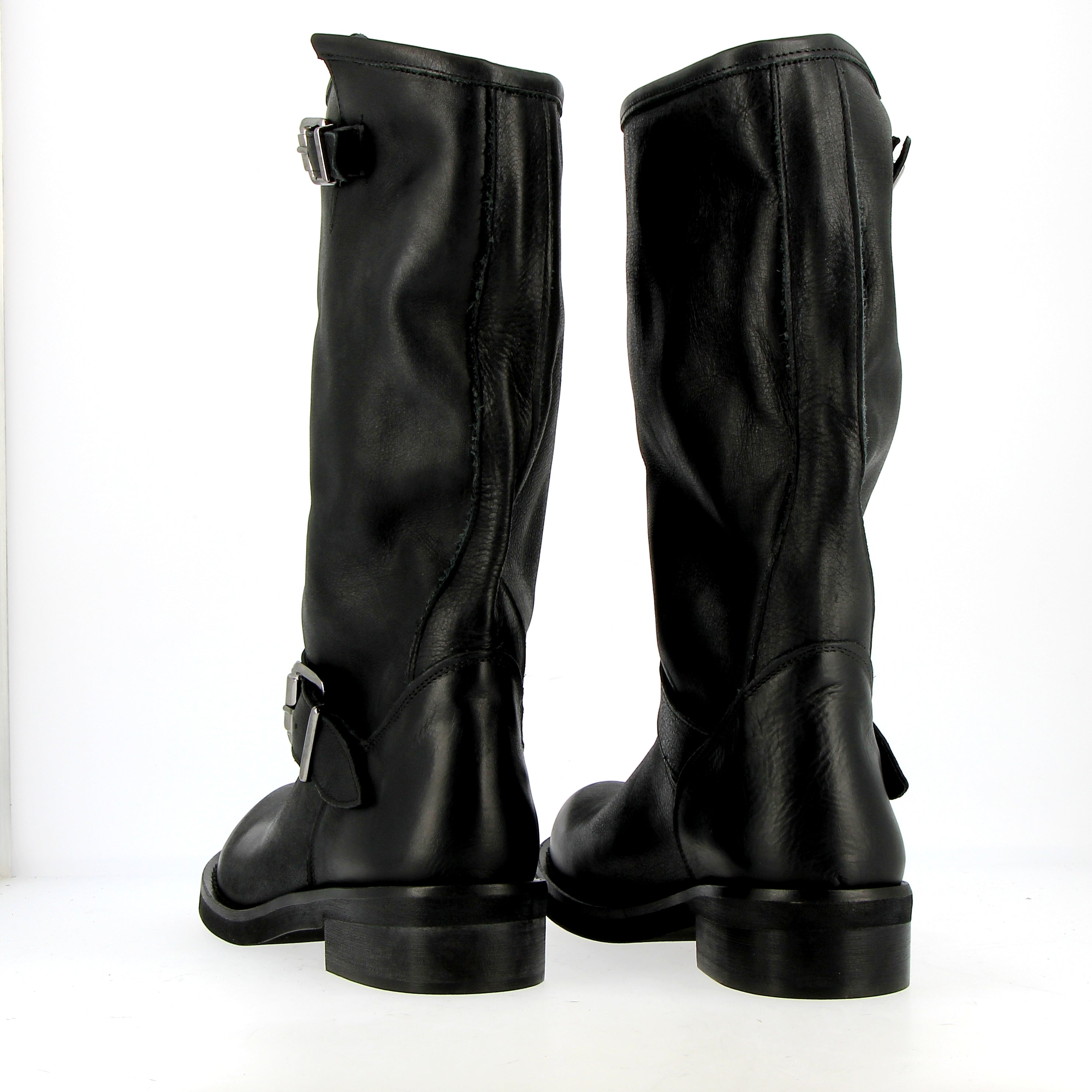 High Biker Boot in Black Leather