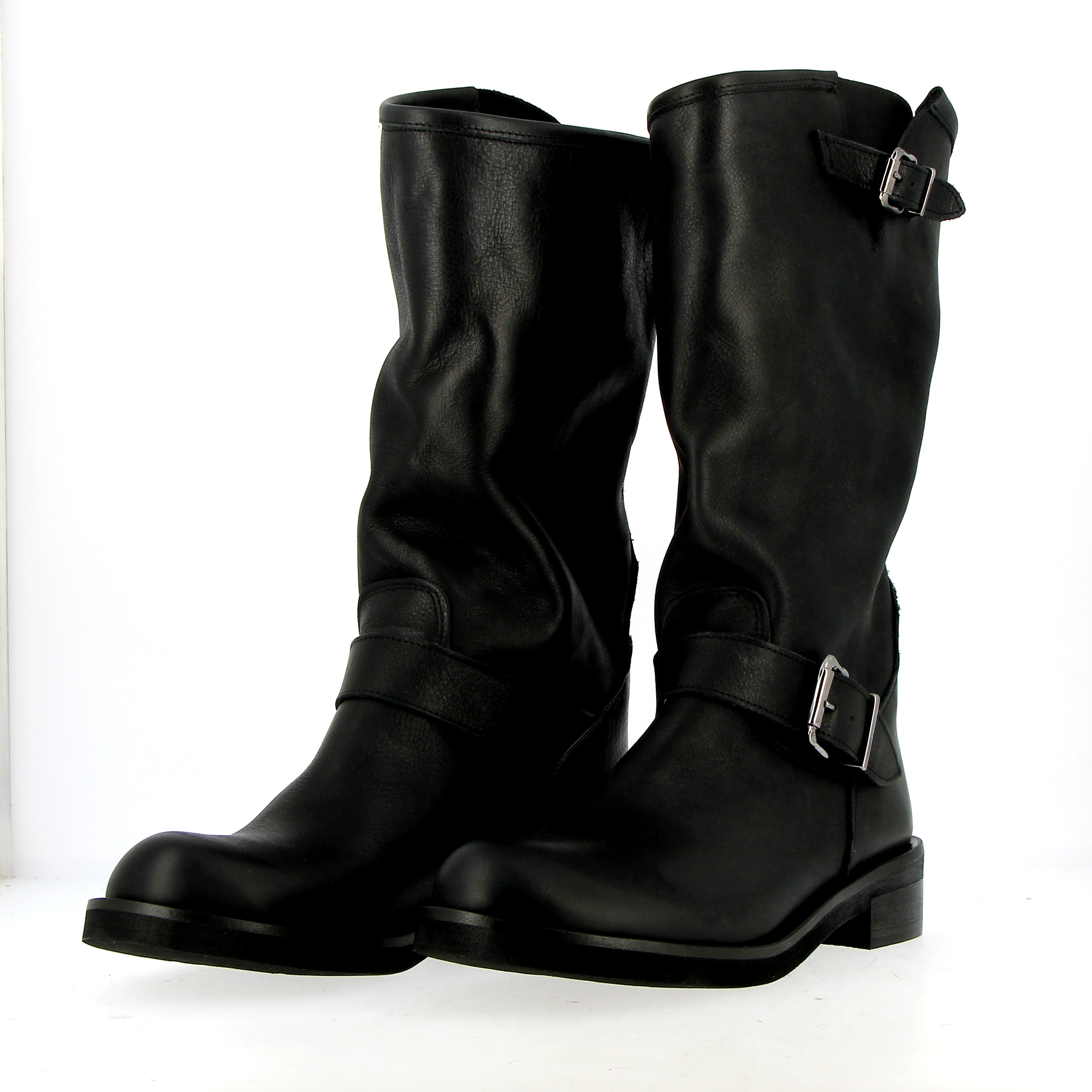 High Biker Boot in Black Leather