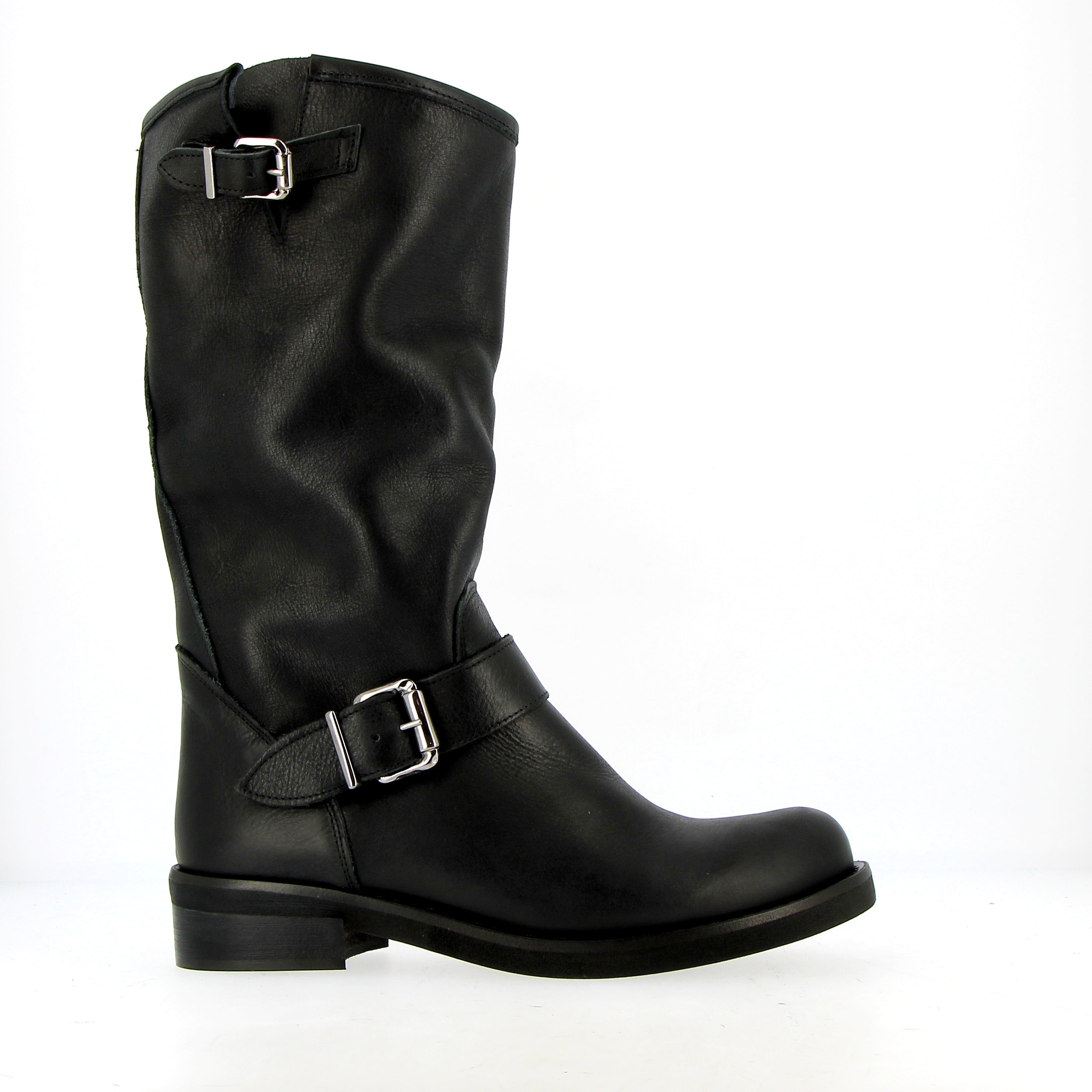 High Biker Boot in Black Leather