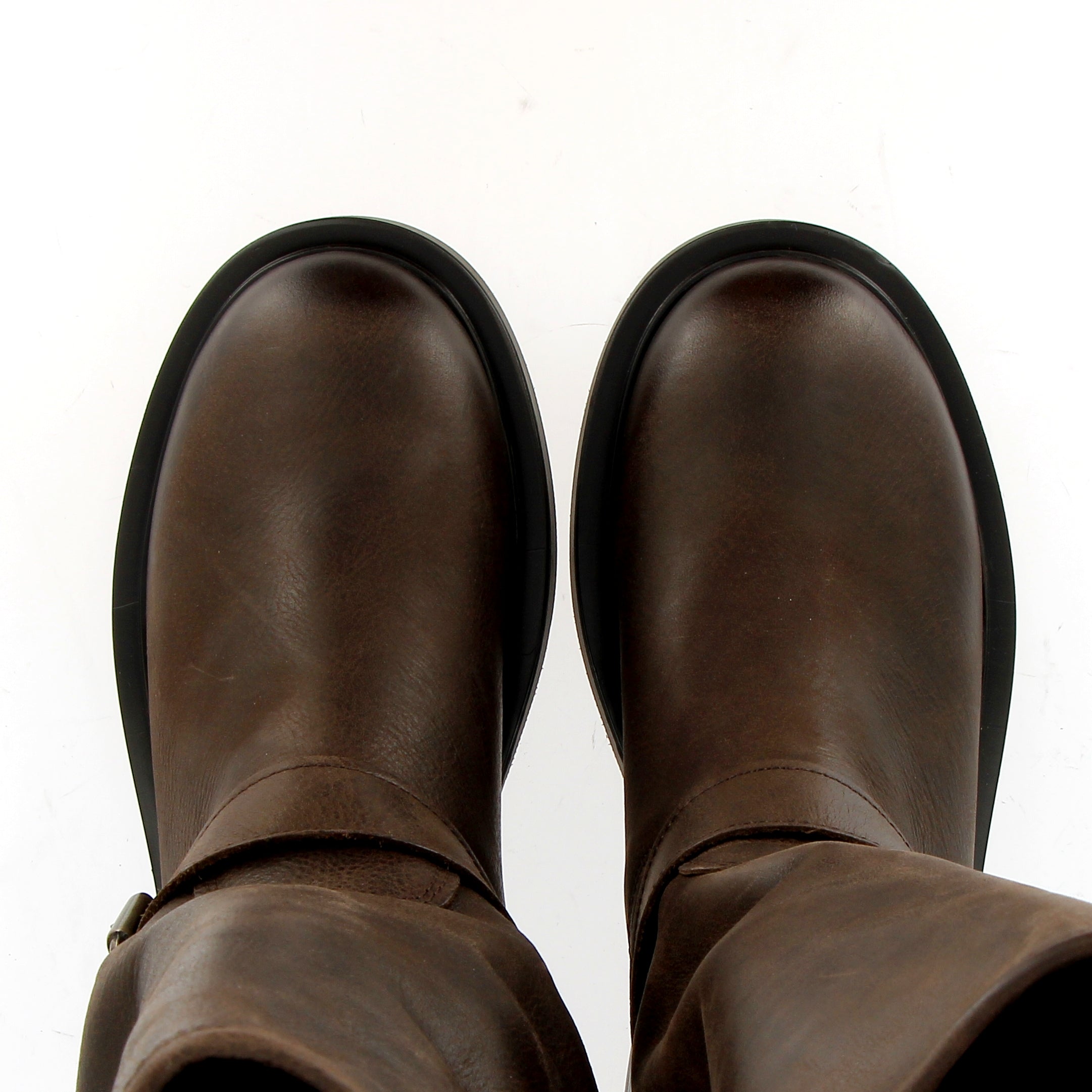 Dark brown leather biker boot