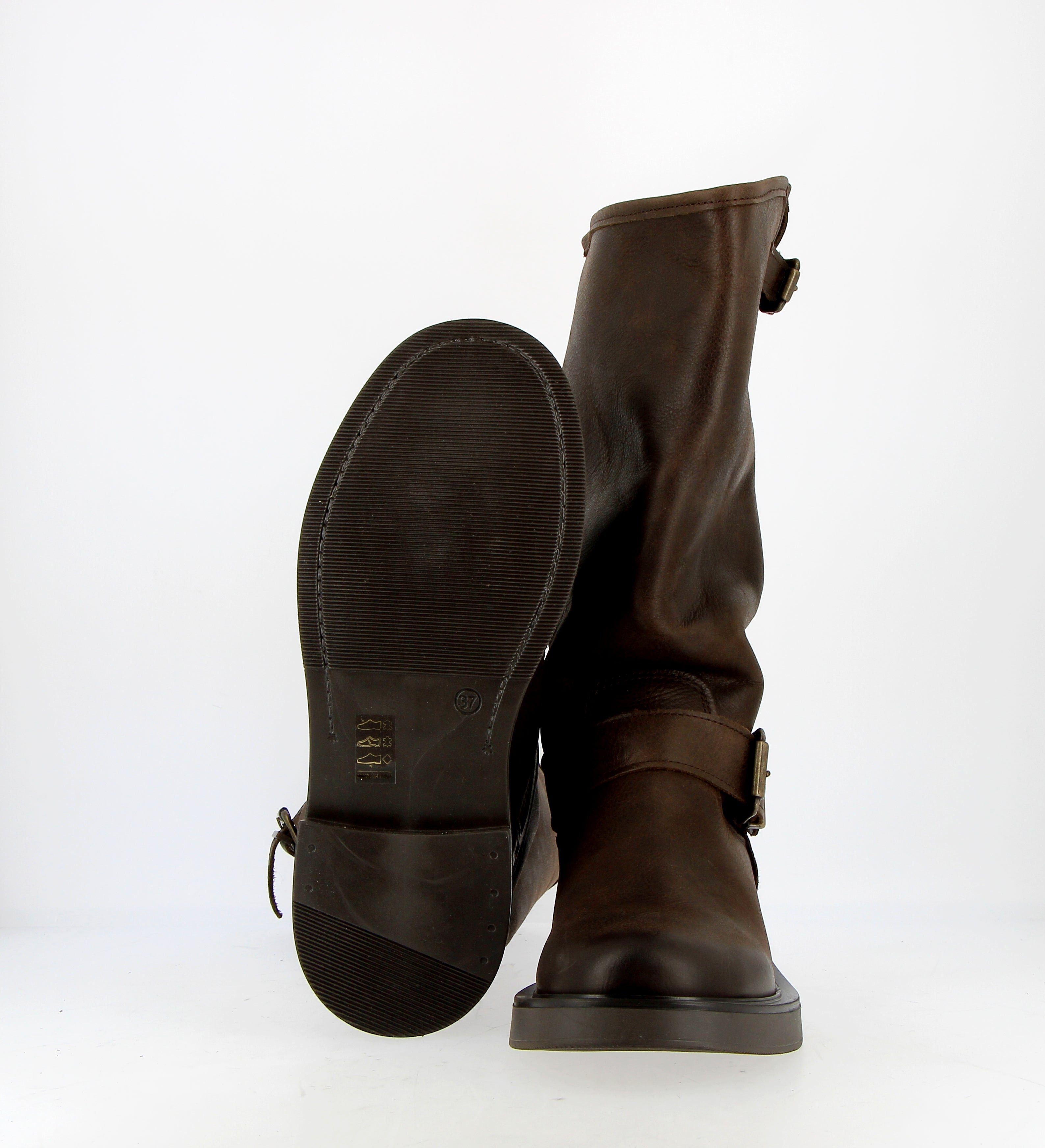 Dark brown leather biker boot